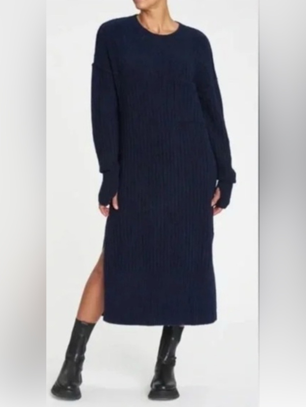 Pistola Navy Ribbed Knit Midi Sweater Dress